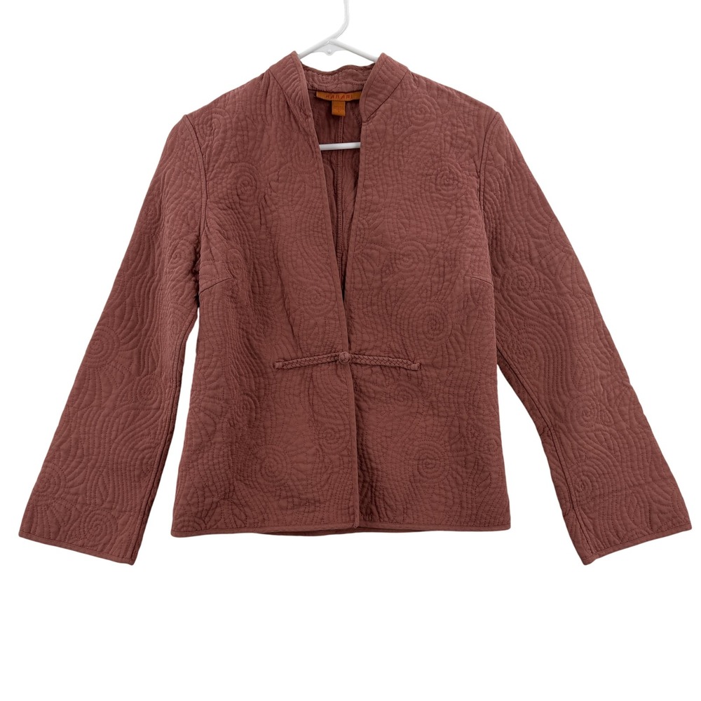 Harari Jacket Womens Small Mauve Quilted‎ Embroidered Open Front Boho Silk